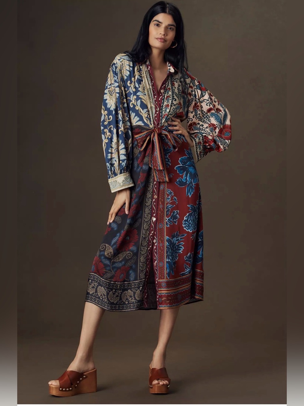Farm Rio Winter Mix Midi Shirt Dress